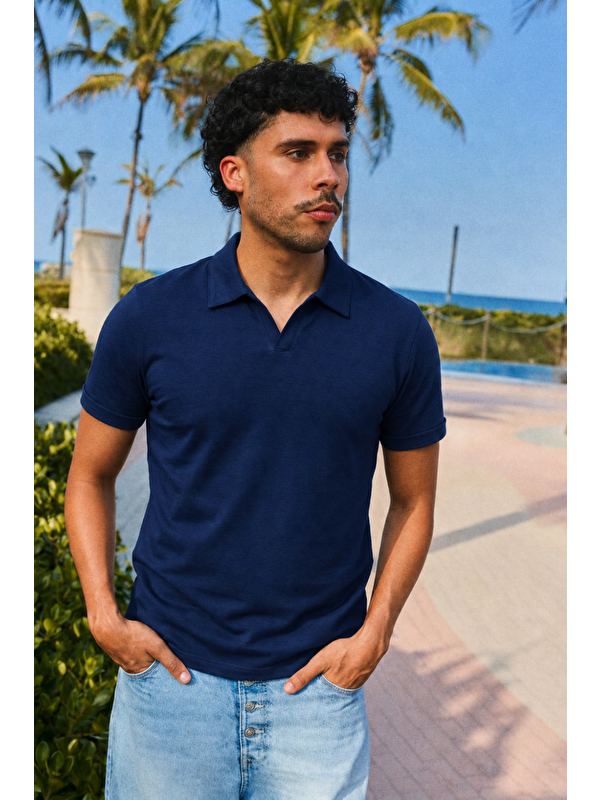 COMBINE Erkek Trend Polo Yaka Günlük Lacivert Tişört