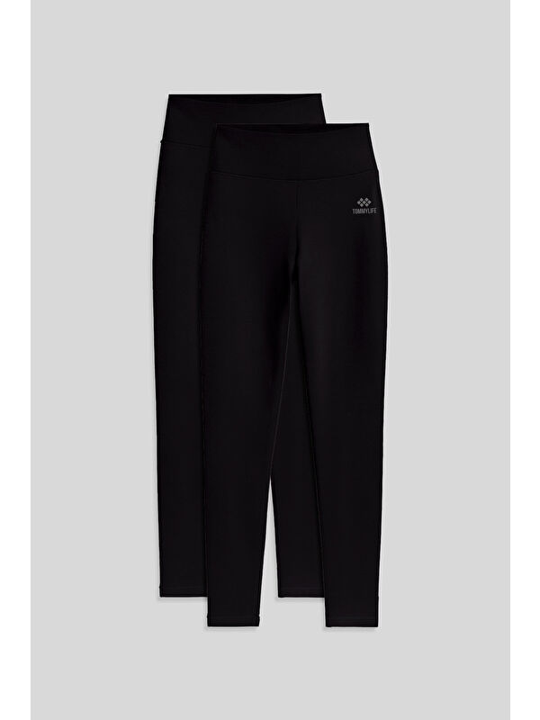 Tommylife Slim Fit 2li Paket Siyah Kadın Kapri Tayt - 94011