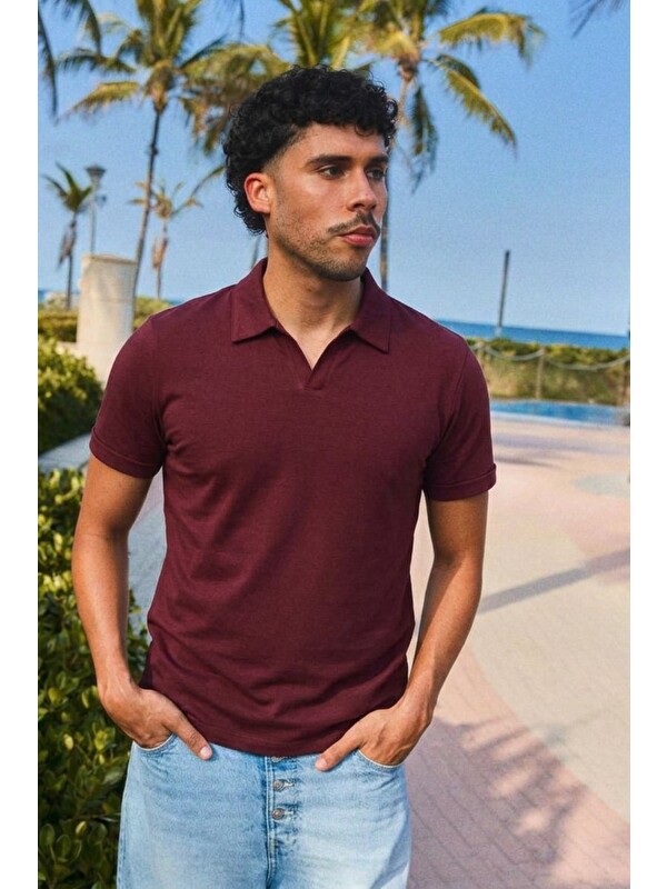 COMBINE Erkek Trend Polo Yaka Günlük Bordo Tişört