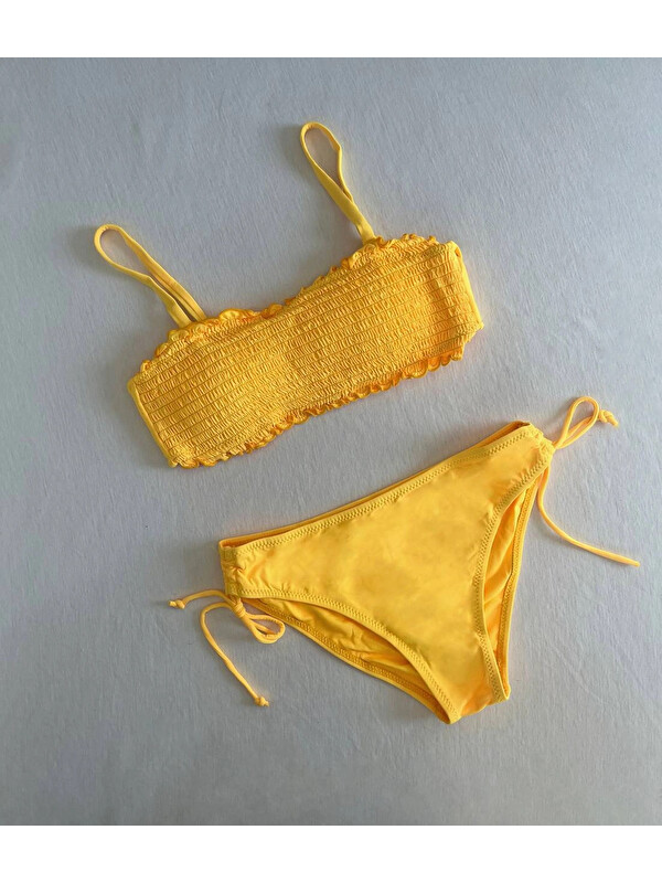 Hazelin Kadın Sarı Büzgülü Astarlı Bikini Takım HZL25S-LC3349