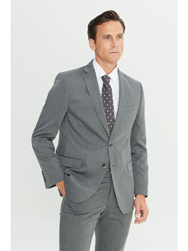Altınyıldız Classics Erkek Gri Slim Fit Dar Kesim Mono Yaka Takım Elbise