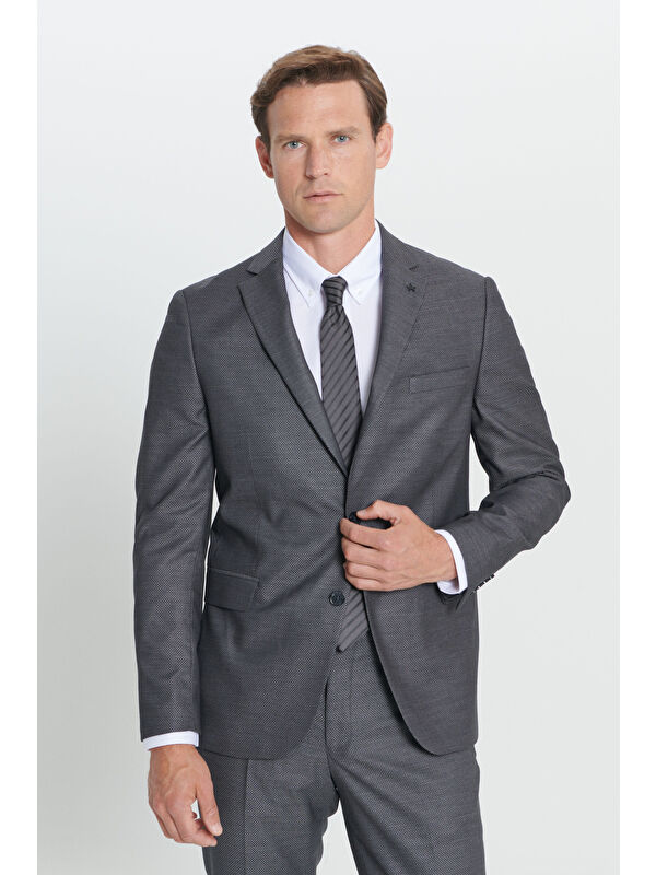 Altınyıldız Classics Erkek Antrasit Slim Fit Dar Kesim Mono Yaka Desenli Takım Elbise