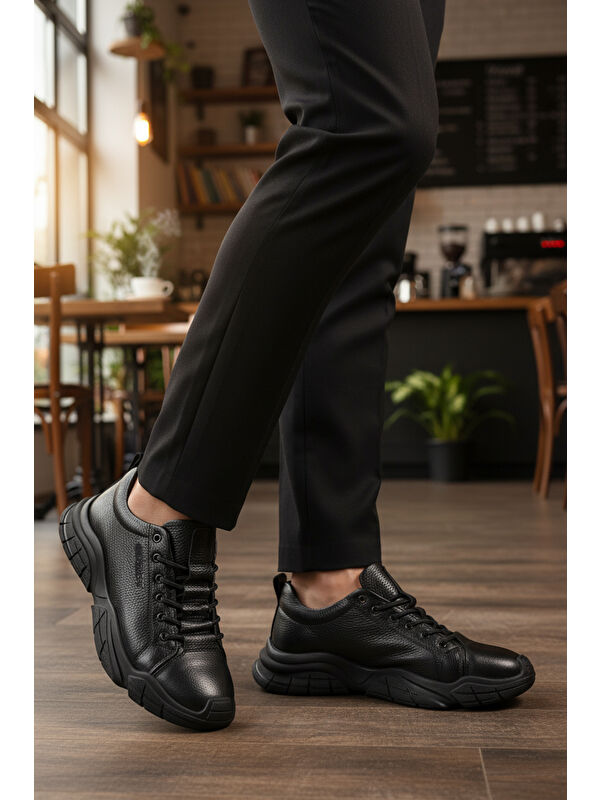 Siyah Floter Hakiki Deri Dar Kalıp Erkek Casual Ayakkabı 260037 M - Görsel 4