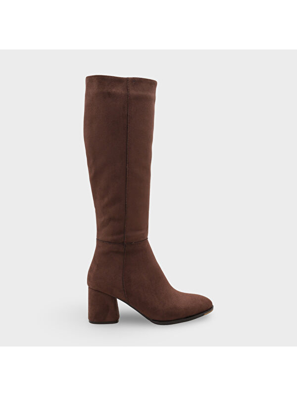 Cathrine Oval Burunlu Yandan Fermuarlı Topuklu Süet Kadın Çizme - Görsel 3