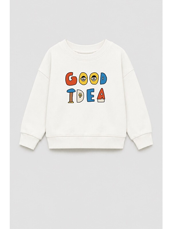 Monila Unisex Çocuk 3 İplik Kumaş Slogan Baskılı Pamuklu Sweatshirt