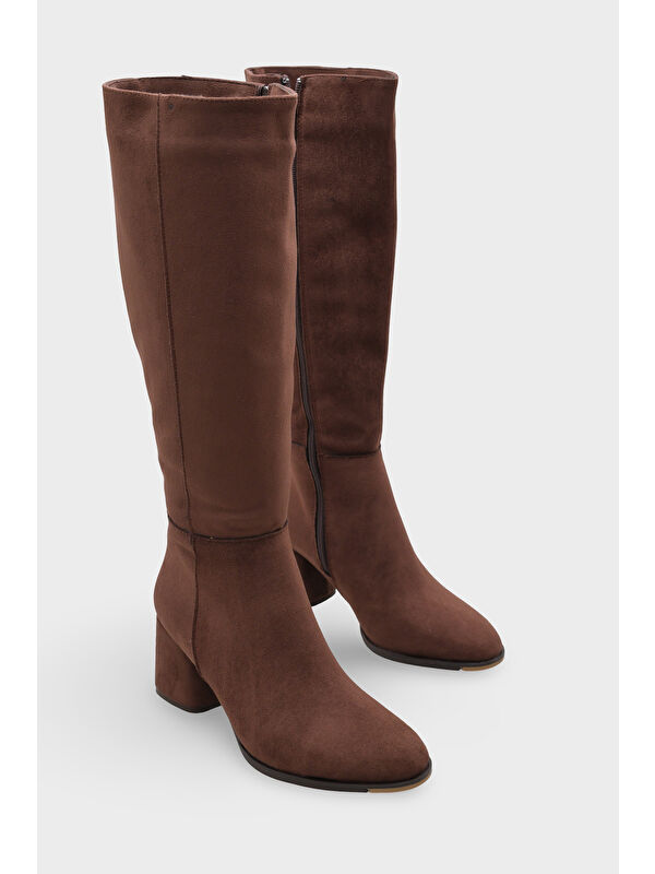 Cathrine Oval Burunlu Yandan Fermuarlı Topuklu Süet Kadın Çizme - Görsel 4