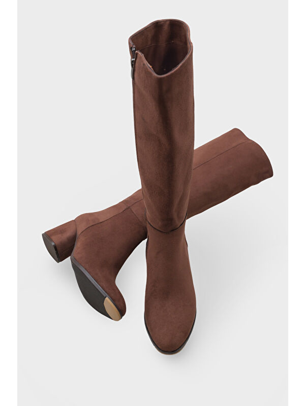 Cathrine Oval Burunlu Yandan Fermuarlı Topuklu Süet Kadın Çizme - Görsel 6