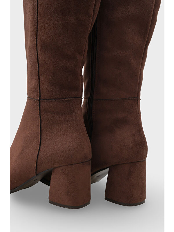 Cathrine Oval Burunlu Yandan Fermuarlı Topuklu Süet Kadın Çizme - Görsel 8