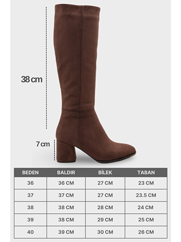 Cathrine Oval Burunlu Yandan Fermuarlı Topuklu Süet Kadın Çizme - Görsel 9