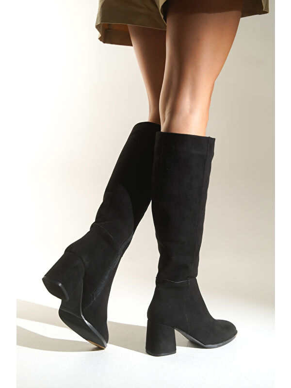 Cathrine Oval Burunlu Yandan Fermuarlı Topuklu Süet Kadın Çizme - Görsel 5