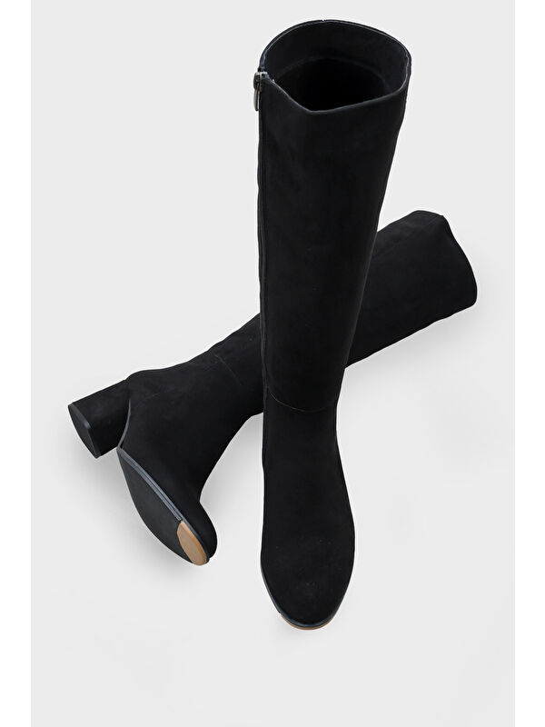 Cathrine Oval Burunlu Yandan Fermuarlı Topuklu Süet Kadın Çizme - Görsel 6