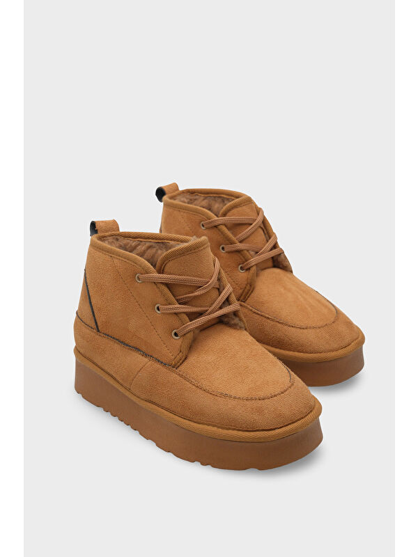 Madeline Kalın Tabanlı Yuvarlak Burunlu Bağcıklı Kürklü Kadın Bot - Görsel 4