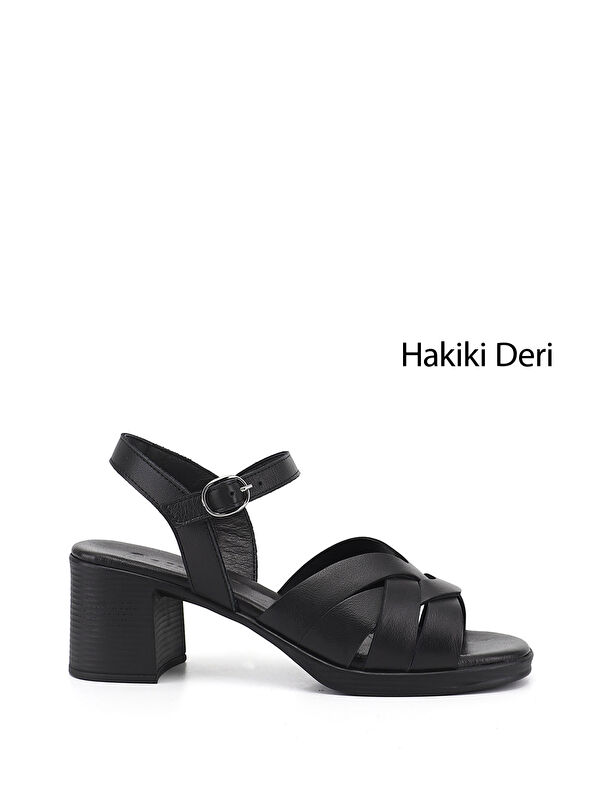 GÖNDERİ(R) Kadın SİYAH Kalın Topuklu Hakiki Deri Sandalet
