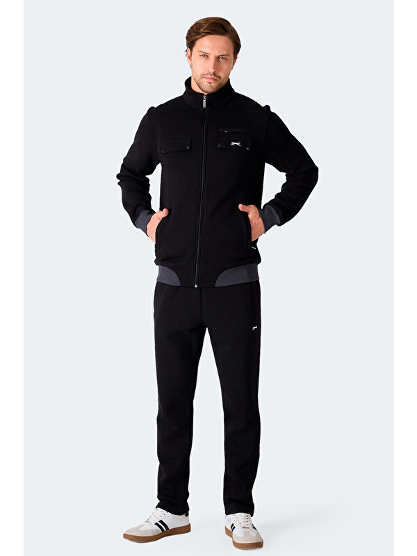 SLAZENGER FLICKER Erkek Fermuar Cepli Siyah Eşofman Takımı