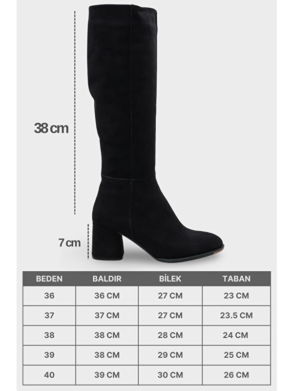 Cathrine Oval Burunlu Yandan Fermuarlı Topuklu Süet Kadın Çizme - Görsel 9
