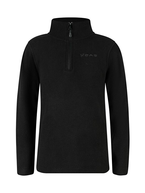 2AS Clara Çocuk Yarım Fermuarlı İnce Polar Sweatshirt Siyah