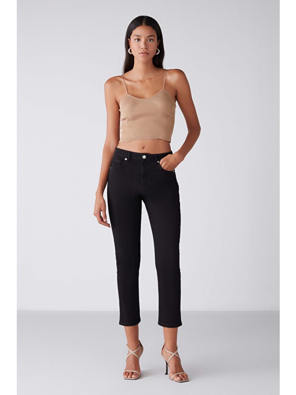 GRIMELANGE GINA Kadın Skinny Fit Dar Paça Normal Bel Organik Pamuk Comfort Dokuma 5 Cepli SİYAH Jeans
