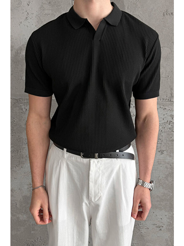HYMAN Erkek Petek Desen Polo Yaka Triko T-shirt