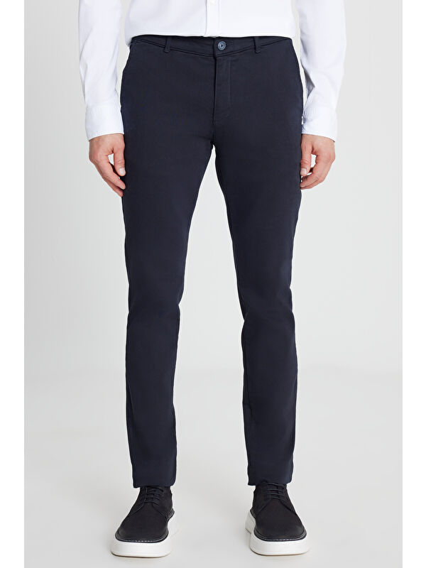 Altınyıldız Classics Erkek Lacivert Pamuklu Slim Fit Dar Kesim Yan Cep Casual Pantolon