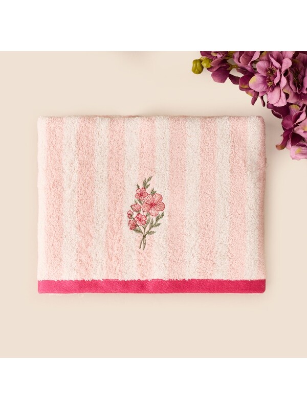 Evidea Soft Vari Yüz Havlusu - Ekru / Pembe - 50x80 cm