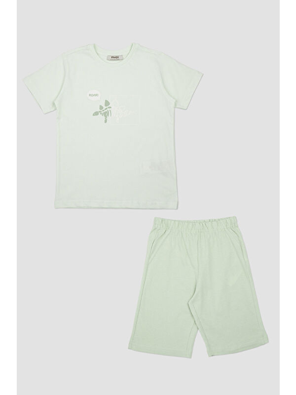 Panço Erkek Çocuk Dinozor Baskılı Yeşil Pijama Takımı