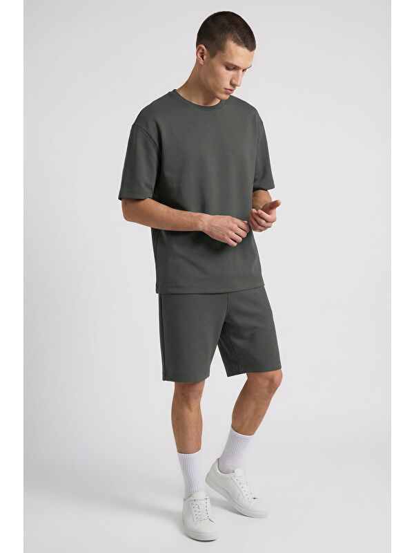Tommylife Haki Oversize Fit Basic Erkek Şort Takım - 85292