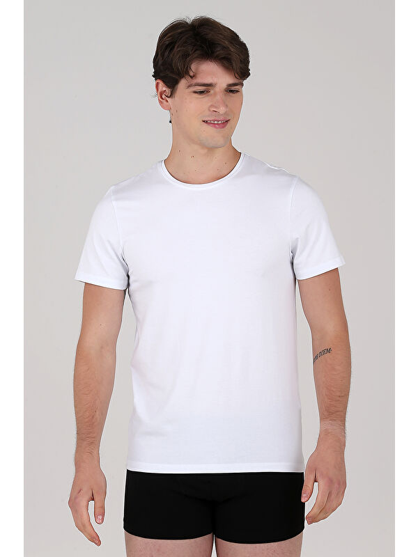 D'S damat North Ice White Serisi Bisiklet Yaka T-shirt BEYAZ