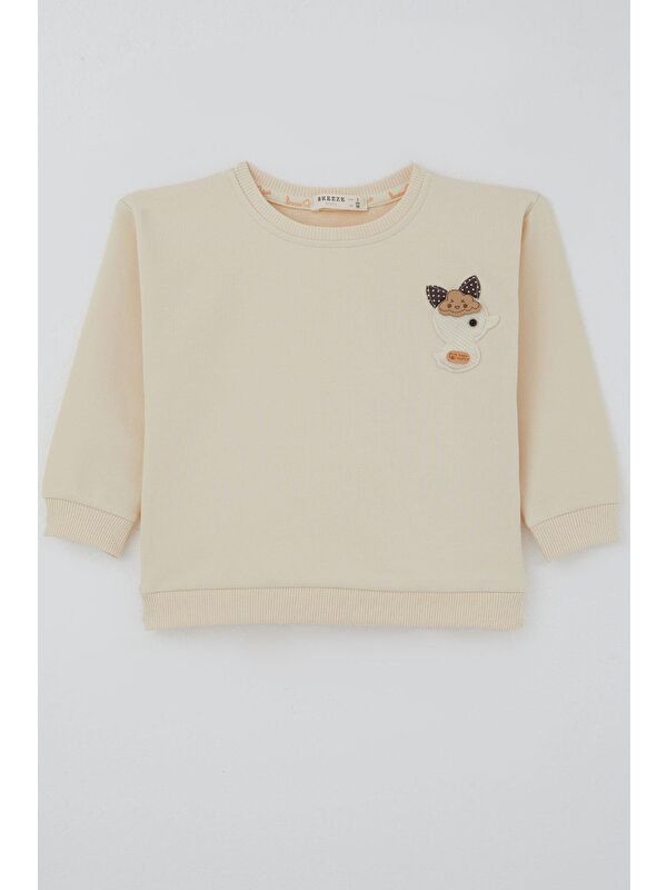 Breeze Kız Çocuk Sweatshirt Mutlu Bulut & Sevimli Civciv Aksesuar Detaylı Krem (2-6 Yaş)