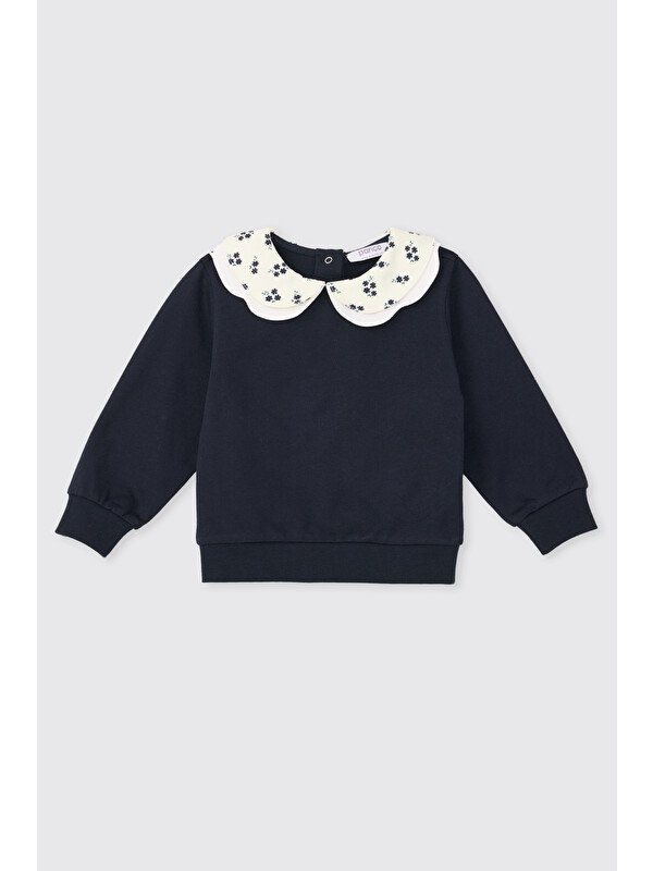 Panço Kız Bebek Yakalı Lacivert Sweatshirt