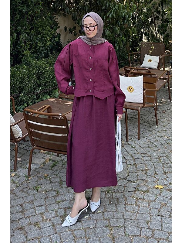 Lamelif Etekli Tesettür Takım Bordo