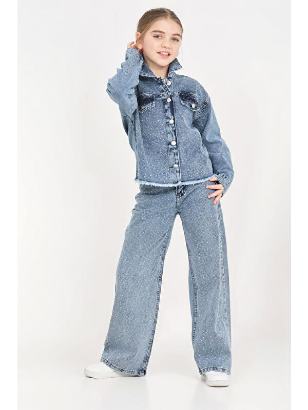Modanino Kız Çocuk Jean Takım-Taş Süslemeli ( Ceket+Pantolon) 12452