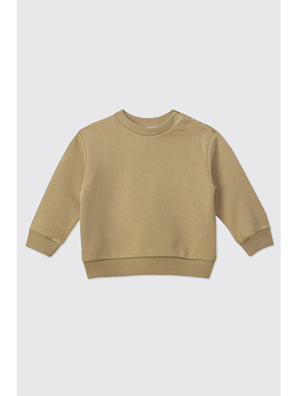Panço Erkek Bebek Bisiklet Yaka Baskı Detaylı Bej Sweatshirt