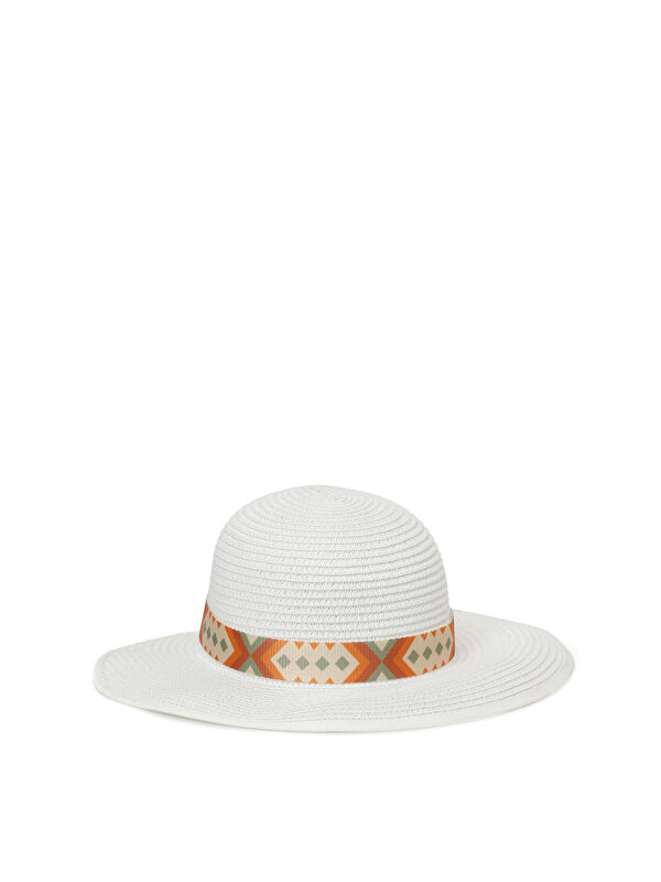 Butigo ETNIC STRAW HAT-W 4FX Beyaz Kadın Hasır Şapka