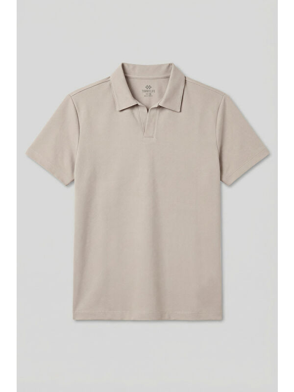 Tommylife Bej Rahat Form Yumuşak Dokulu Polo Yaka Erkek T-Shirt - 88496