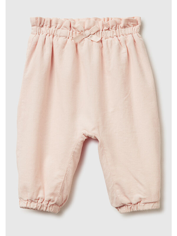 United Colors Of Benetton Bebek Toz Pembe Fiyonk ve Etiket Detaylı Kadife Pantolon