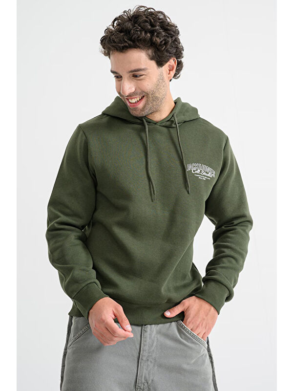 Jack & Jones Jjmakoto Pamuk Karışımlı Regular Fit Baskılı Kapüşon Yaka Sweat 12278606