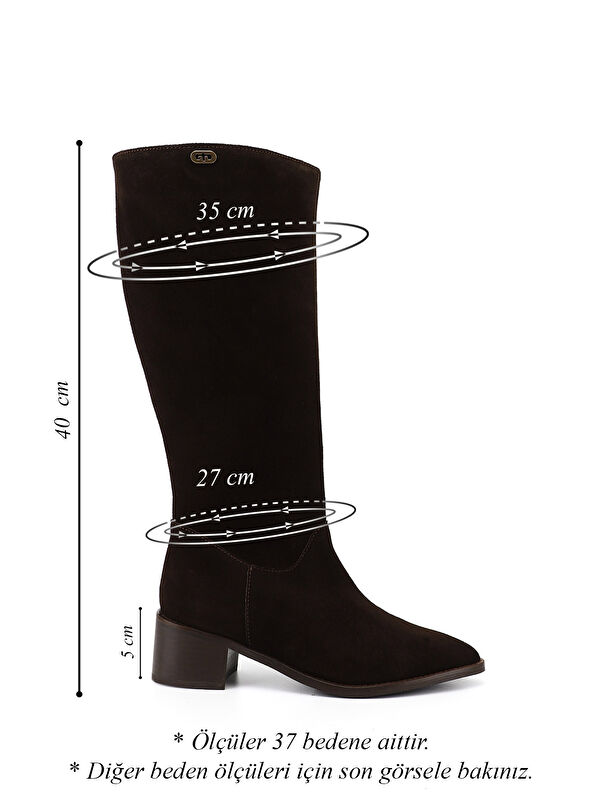 Kadın AÇIK KAHVERENGİ Sivri Burun Kalın Topuklu Hakiki Deri Çizme - Görsel 3