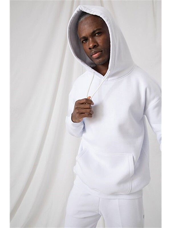 gothamVibes Erkek Stay Oversize Beyaz Hoodie Sweatshirt