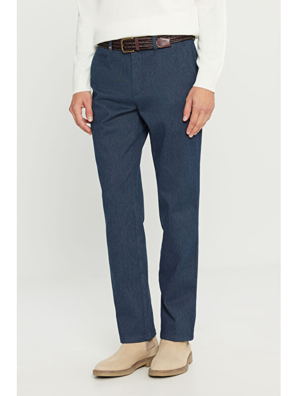 Altınyıldız Classics Erkek Lacivert Pamuklu Regular Fit Normal Kesim Diagonal Desenli Yan Cepli Esnek Casual Pantolon