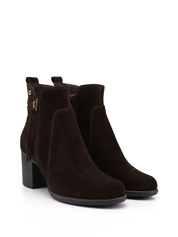 Kadın AÇIK KAHVERENGİ Fermuarlı Kalın Topuklu Hakiki Deri Bot - Görsel 3