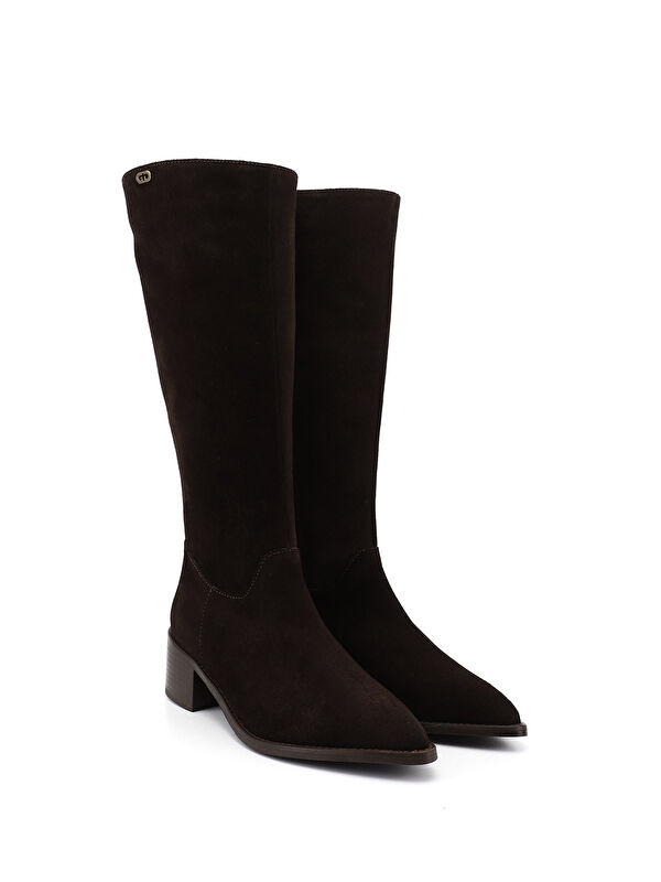 Kadın AÇIK KAHVERENGİ Sivri Burun Kalın Topuklu Hakiki Deri Çizme - Görsel 4