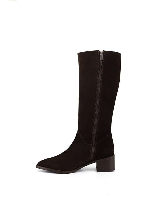 Kadın AÇIK KAHVERENGİ Sivri Burun Kalın Topuklu Hakiki Deri Çizme - Görsel 5