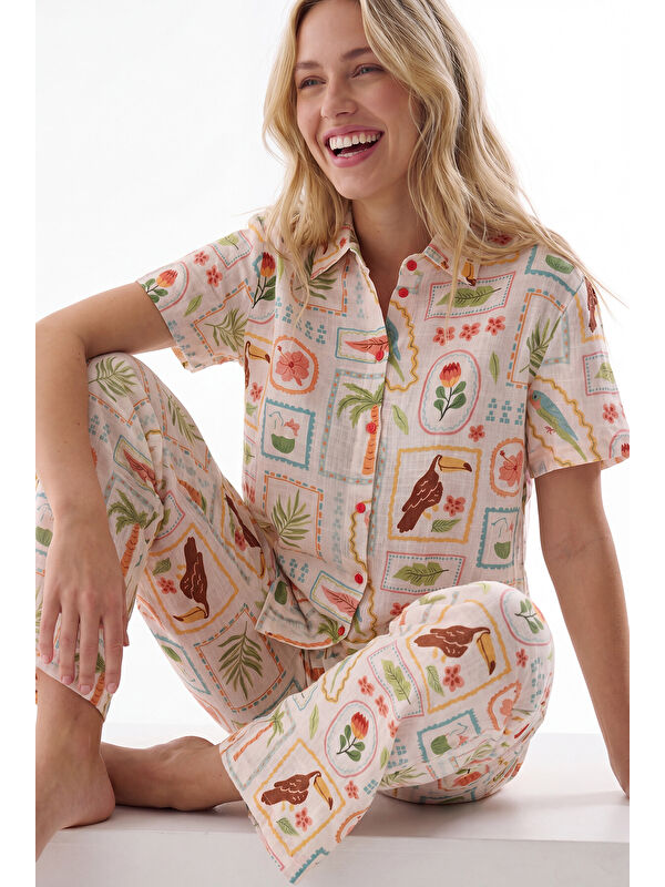 NBB Sarı Seaside Önden Düğmeli Pijama Takım