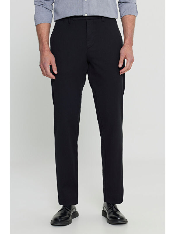 Altınyıldız Classics Erkek Siyah Pamuklu Comfort Fit Yan Cepli Armürlü Casual Esnek Pantolon