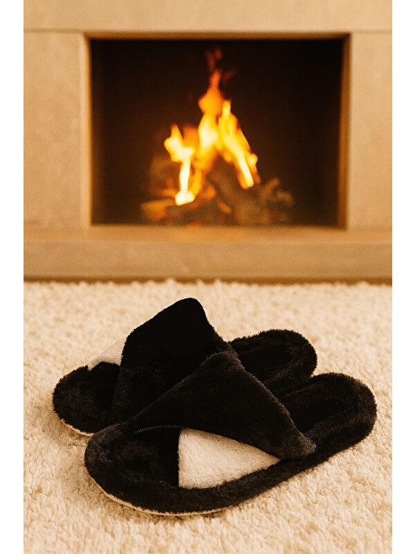 MODAFRATO BELLA Çapraz Kadın Ev Terliği Kışlık Terlik Sessiz Taban
