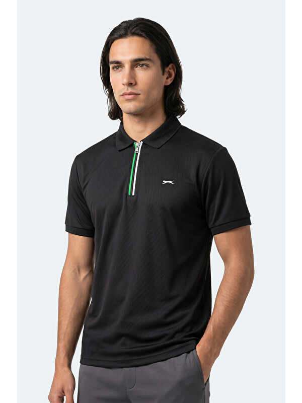 SLAZENGER KENSHIN Erkek Polo Yaka Siyah Tişört
