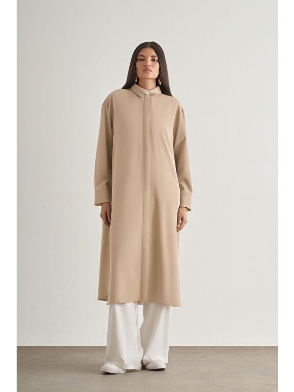Mizalle Mizallle Çıtçıtlı Uzun Yazlık Taş Rengi Tunik