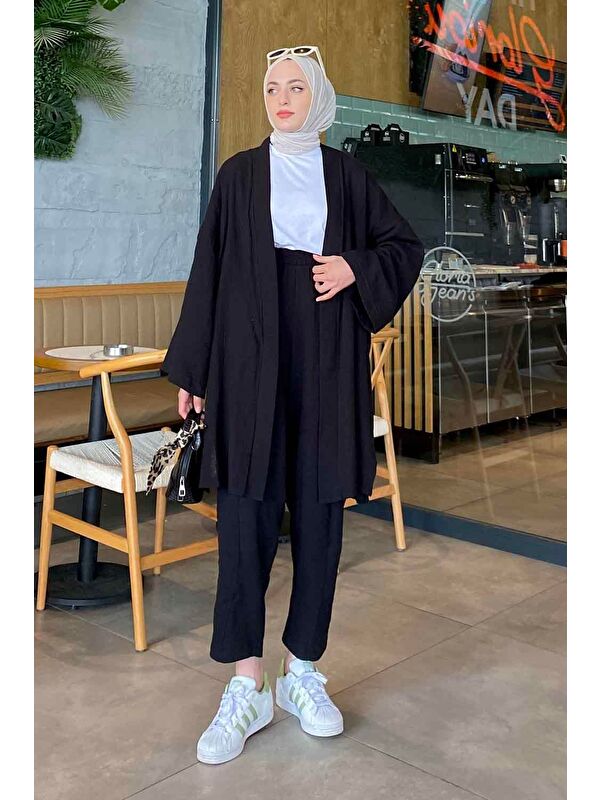 Lamelif Kimona İkili Takım Siyah
