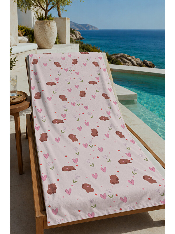 Milbay Grup Pembe Minik Yaz Motifleri Desenli 70x150 cm Dijital Baskılı Plaj ve Banyo Havlusu