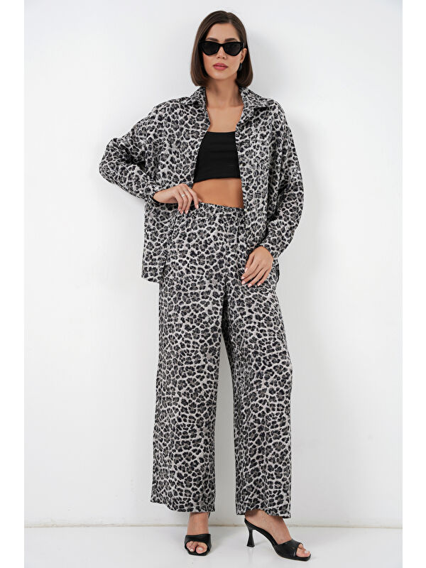 Bigdart 6699 Leopar Desenli Alt Üst Takım - Antrasit